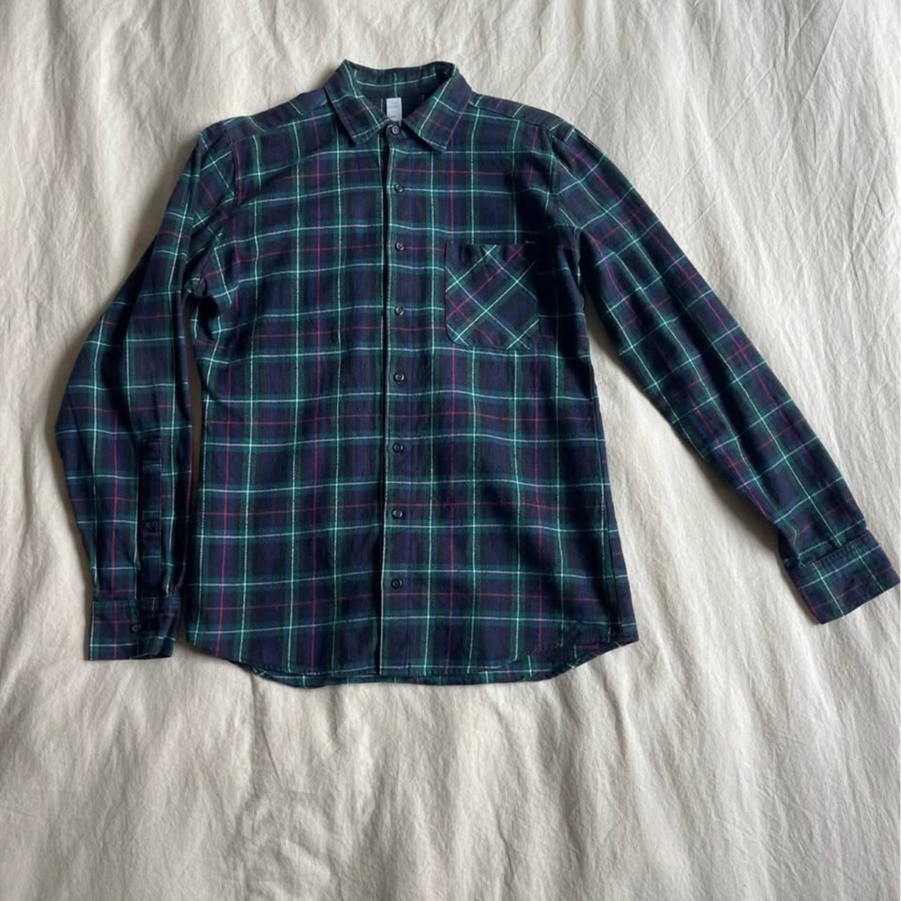 American Apparel Men's Plaid Flannel Shirt - Blue and Green
